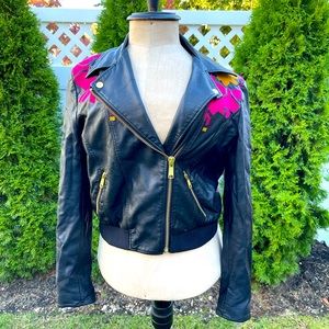 Free People vegan leather jacket with embroidery.